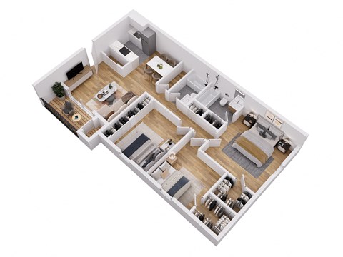 Floor plan for 3 beds, 2 baths, 1070 sqft